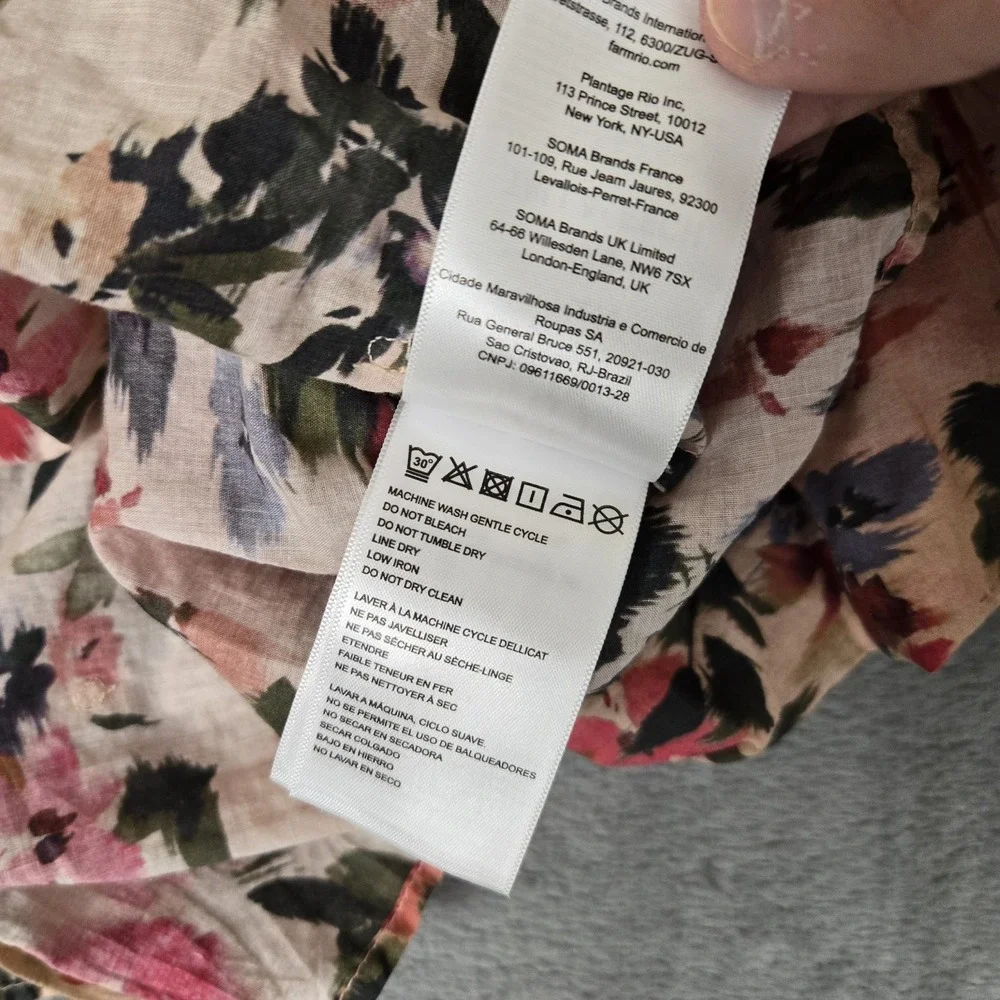 Farm Rio Anthropologie Puff-Sleeve Floral‎ Blouse Womens 2XS Top Button Lace NWT